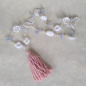 Blue Lace Agate and Clear Quartz Pendant Necklace